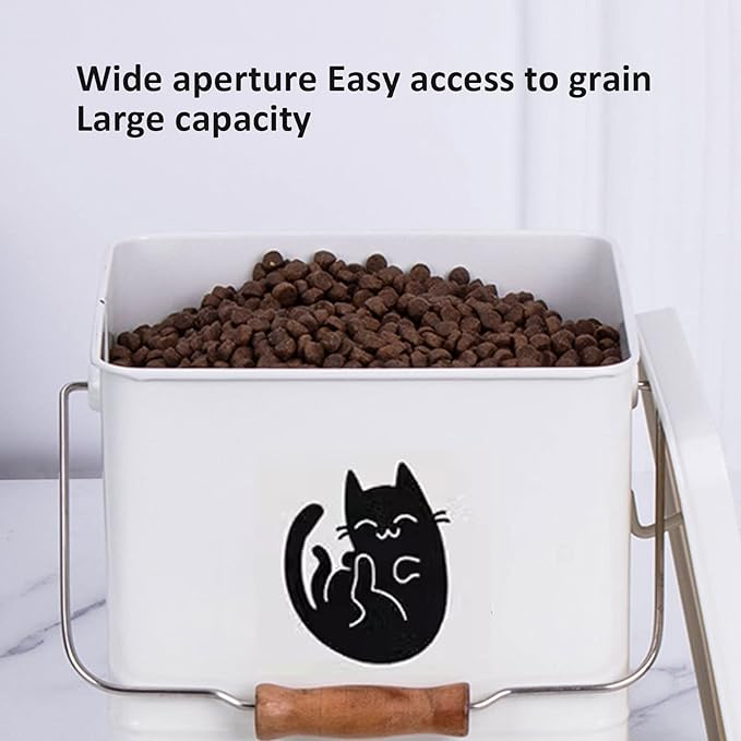15 Lb Container for Dog Food, Wooden Handle, Pet Food Storage Containers for All Pet Food, Galvanized Iron Air-tight Dog Food Containers, Farm Dog Food Containers (white)