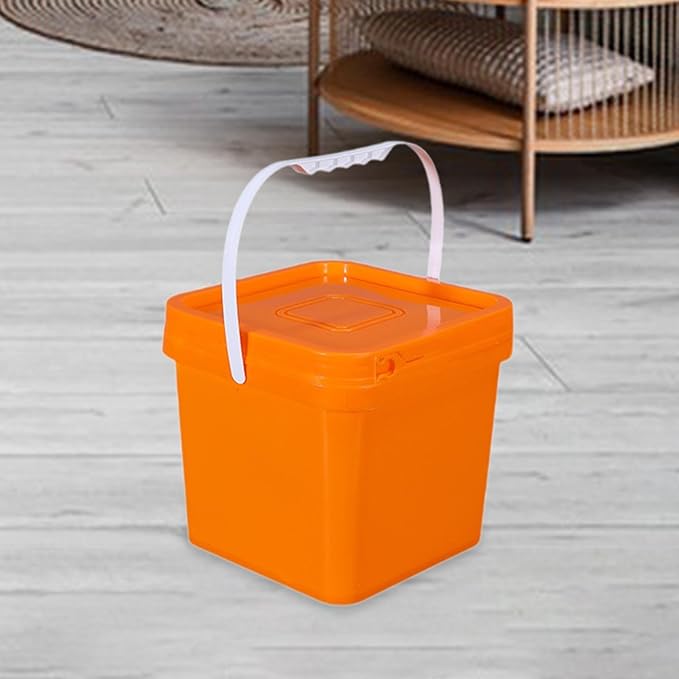 Square Bucket All Purpose Pail Large Capacity Food Storage Container with Handle and Lid for Home Improvement Outdoor Picnics, 5L 20x20x18.6cm