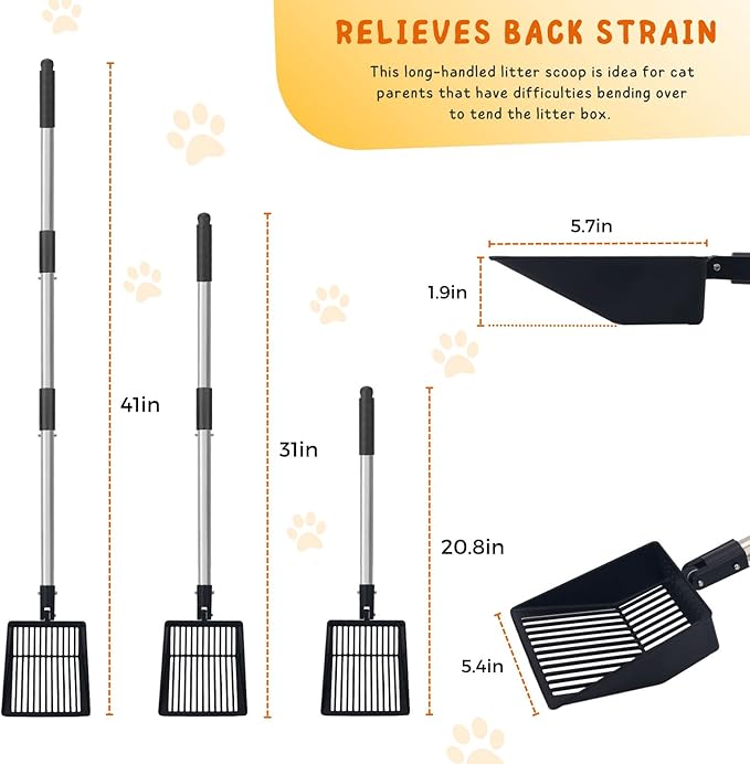 KeFanta Cat Litter Scoop, 41in Metal Kitty Poop Scooper, Heavy Duty Stainless Steel Sifting Shovel with Long Handle for Chicken Coop