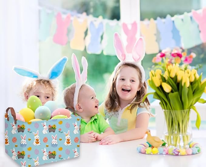 Rectangular Easter Basket Kids Gift Baskets Empty Baby Basket for Boys and GirlsToy Storage Bins Organizer Bin Box Cute Room Decor for Home(Blue easter)
