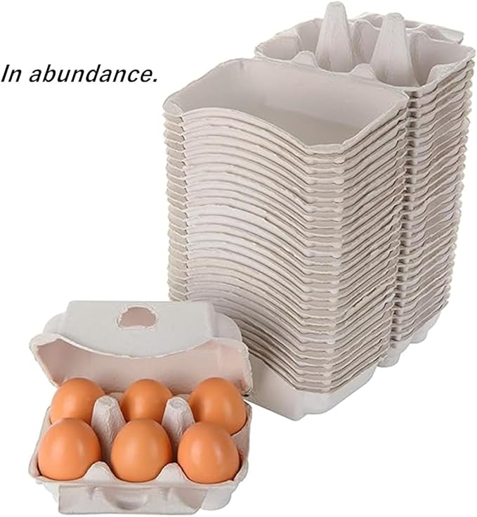30 Pack Blank Natural Pulp Egg Cartons, Reusable 6 Count Eggs Holder Container for Chicken Eggs Bulk Vintage Half Dozen Empty Egg Cardboard Paper Cartons