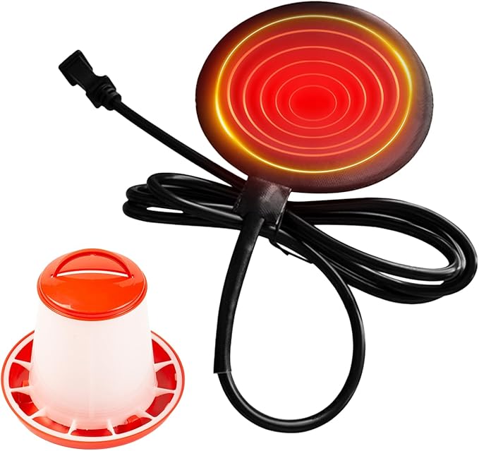 Chicken Water Heater, 5.9 Inch Silicone Freeze Proof Heating Pad, 20W Poultry Waterer Heater with 60 Inch Cord, Winter Farm Livestock Heating for Chicken Coop Outdoor Use, Keeps Water from Freezing