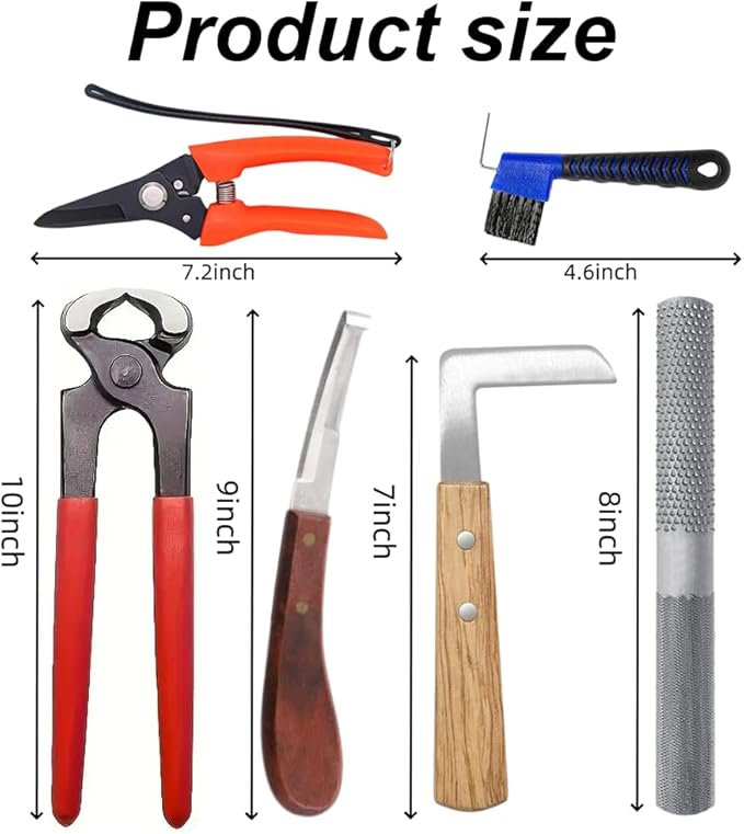 10 inch Farrier Tool Kits （8 Piece）Horse Goat Hoof Trimmers Carbon Steel Nippers Shears Nail Clipper Mini Rasp Hoof File Professional Farriers Hoof Nipper Cutter Handle Knife with Storage Bag