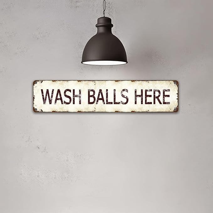 Vintage Metal Golf Tin Sign - Wash Balls Here Funny Man Cave Wall Decor, 16x4 Inch Retro Sports Bar Art, Unique Golf Gift for Golfer Husband and Club Enthusiasts