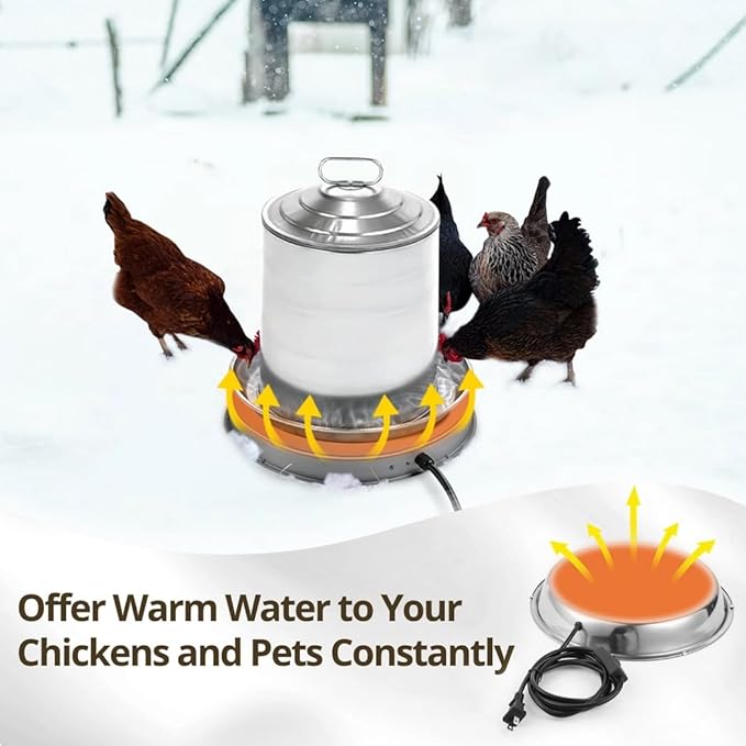 Heated Base Water Heater for Poultry Waterer, 55 Watts Chicken Pet Water Deicer, Metal Poultry Founts Pet Heater for Winter