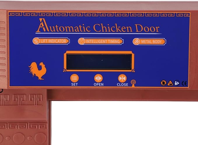 Automatic Chicken Coop Door Opener, Intelligent Double Open Timer LED Display with Solar Battery Power and Anti Pinch Function, for Chickens Ducks Geese Poultry (Bronze)