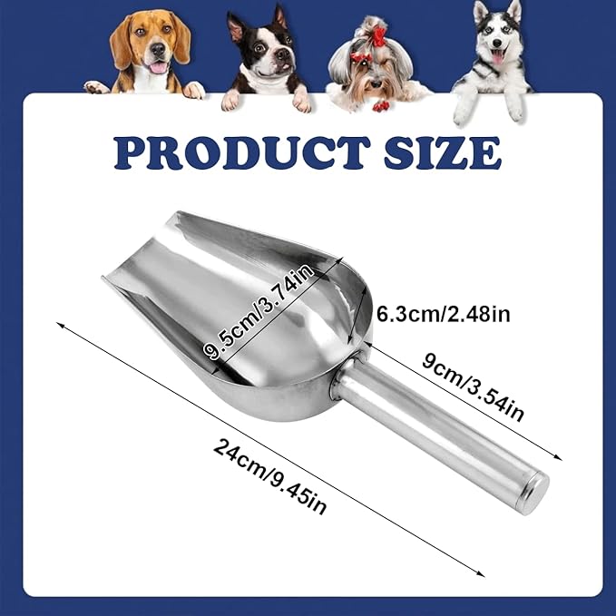 Dog Food Scoop,1 Cup12oz Capacity Pet Food Scoop Stainless Steel Feed Scooper for Dog and Cat(Sliver)