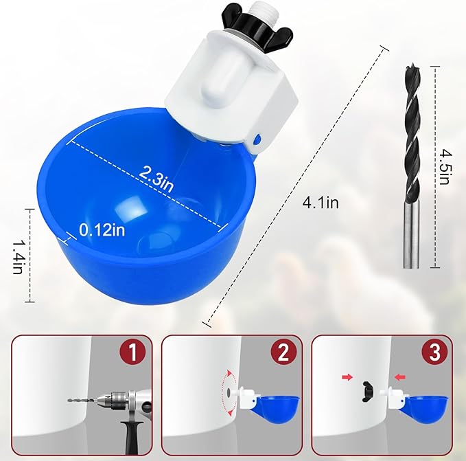 Chicken Waterer Cups, 8 Pack Blue Automatics Chicken Waterer, Professional Poultry Cups Suitable for Chicks, Duck, Goose, Turkey and Bunny Various Poultry, Compatible with Various Containers