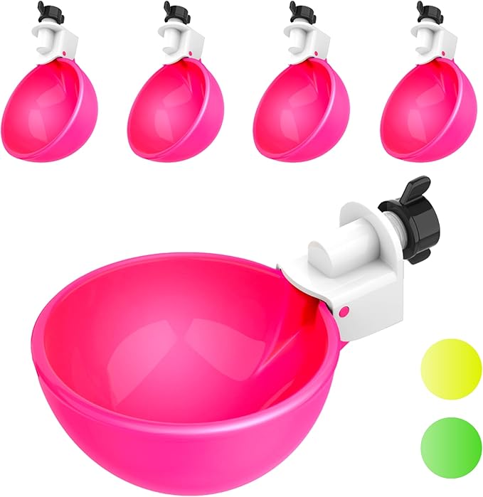 Lil'Clucker - Large Automatic Chicken Waterer Cups Suitable for Ducks, Geese, Turkeys, and Bunny Rabbit - Water Feeder Kit - Poultry Waterer (Pink, 5 Pack)