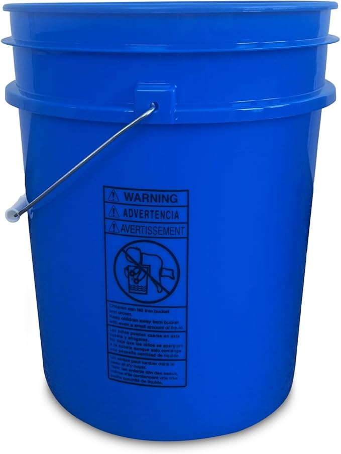 5 Gallon Bucket Only | Made in USA | Food Grade | Durable 90 Mil All Purpose Pail | BPA Free | Premium HPDE | Easy Stack and Store | Lids Not Included (Blue, 3)