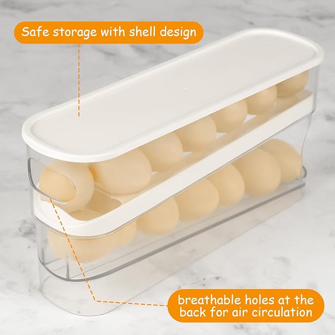 Automatic Roll Down Egg Dispenser for Refrigerator Organizer with Lid, 12-Count Double Layer Rolling Egg Holder for Fridge Storage (1PCS)
