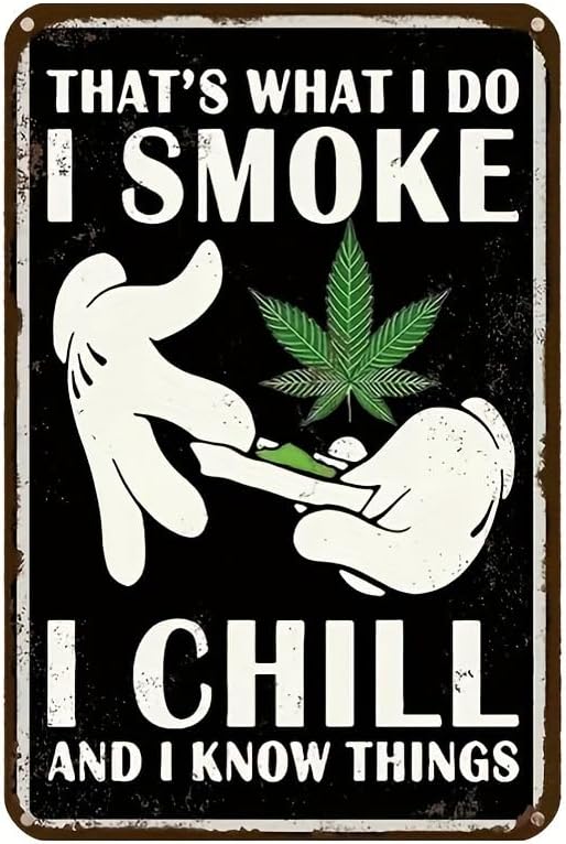 Vintage Marijuana Leaf Iron Sign - 8x12 Inch Decorative Metal Tin Wall Art - Versatile Retro Stoner Room Decor with Pre-Drilled Holes for Easy Mounting - Weather-Resistant Man Cave and Home Bar Accent