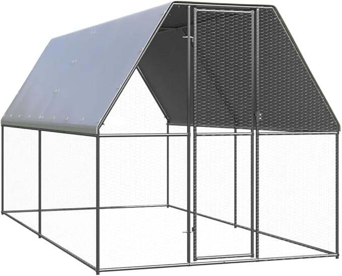 Silver Chicken Cage Galvanized Steel Outdoor 6.6x13.1x6.6 ft UV-Resistant Run for Small Pets & Poultry Coop for Backyard Garden