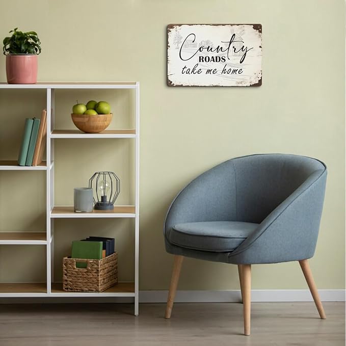 Country Roads Take Me Home Wall Decor, Vintage Country Roads Aluminium Plate Signs, Metal Signs Western Rustic Decor for Home Farmhouse, Housewarming Gifts