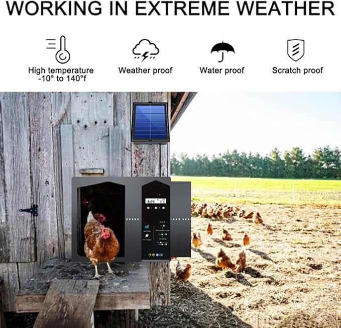 Automatic Chicken Coop Door,Solar Chicken House Timer Door,Lcd Display,With Remote Control,Light Sensor Chicken Coop Door,Ip65 Waterproof,3 Power Supply Modes Coop Door