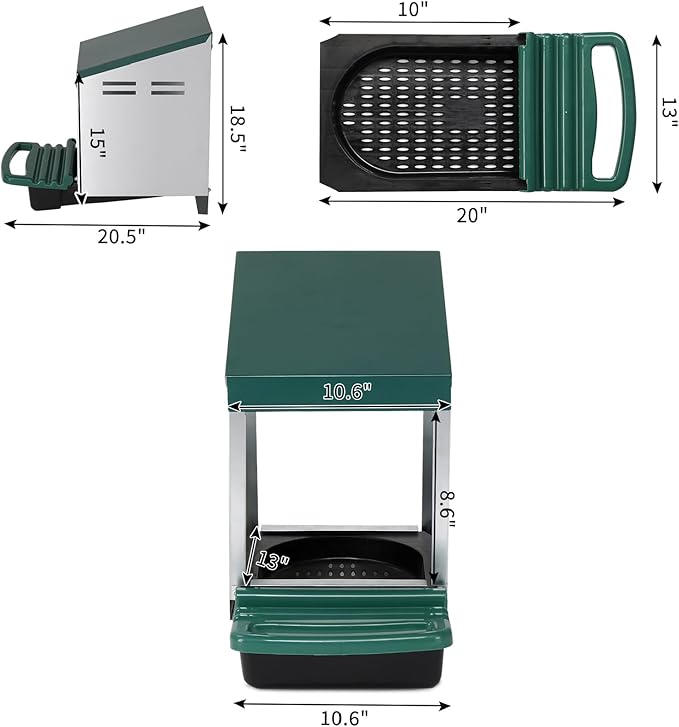 Chicken Nesting Boxes for Laying Eggs,Single Compartment Roll Out Nesting Box Plastic Heavy Duty Chicken Coop with Swing Perch,Hanging Chicken Cage Rolling Egg Collection for Hens, Ducks,Green