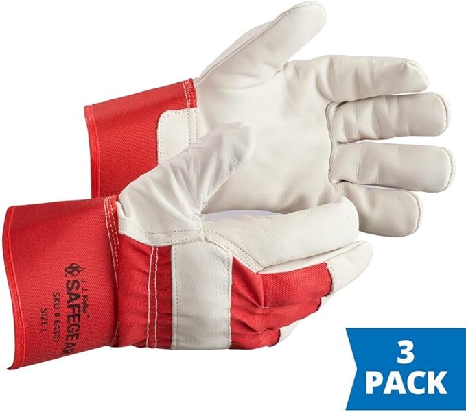 J. J. Keller SAFEGEAR Red Cowhide Leather Work Gloves - 3 Pairs