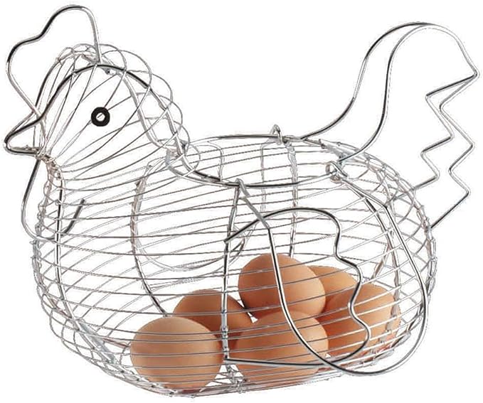 Chicken-Shaped Egg Basket Metal Chicken Shaped Wire Egg Storage Basket Holder Rack - Store 24 Eggs for Home Kicthen