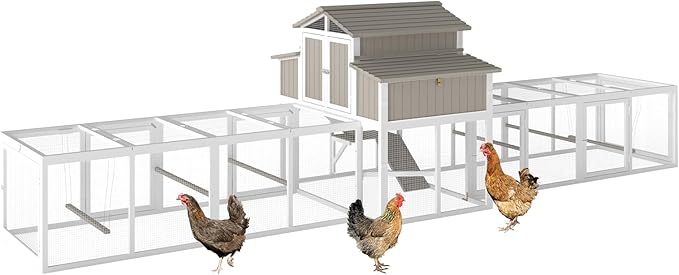 195.48" L 2-Story Chicken Coop with Extra Run Cage,Chicken House Hen House with 2 Large Nesting Boxes,Expandable Poultry Cage for 6-8 Chicken with 8 Perching Bars,Pull-Out Tray,Ramps(Grey)