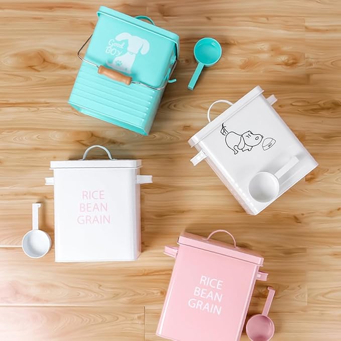 Milisten Pink Pet Food Storage Container Airtight Metal Grain Storage Bin with Spoon Moisture Proof for Dogs and Cats