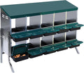 Chicken Nesting Box, 2-Tier Chicken Egg Laying, 10 Compartments Chicken Laying Box for Hens, 10 Room Metal Nesting Boxes for Chicken, Roll Away Nest Box with Lid Cover to Protect Eggs,10 Holes Green