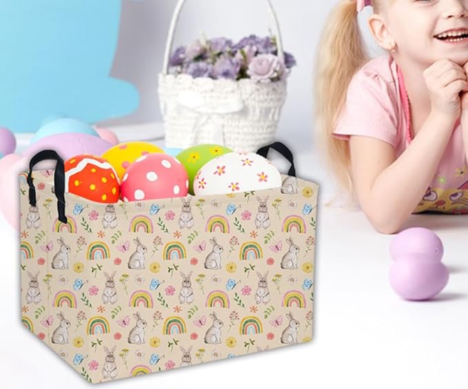 Rectangular Easter Baskets Gift Basket Empty Pink Bunny Kids Storage Bins Baby Boy Basket Kids Toy Storage Bin Organizer Box Room Decor for Home( Rabbit)