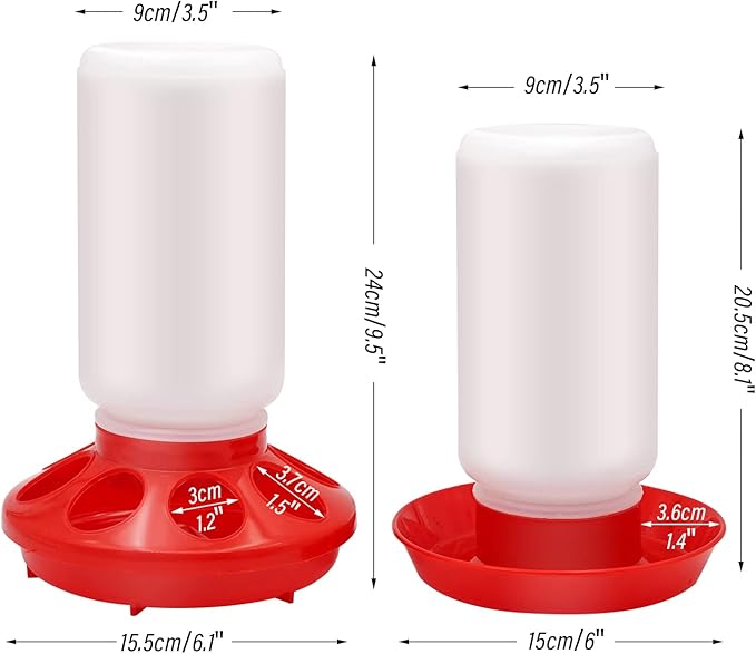 Chicken Feeder and Waterer Set Hanging Chicken Waterer Feeder for Poultry Duck Quail Chick Baby Automatic Chicken Feeders no Waste Bird Water Dispenser Chicken Coop Accessories Supplies (Red)