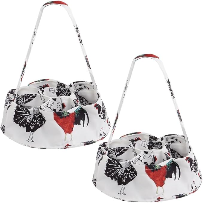 Mini Egg Basket Set of 2 with 7 Pockets, Canvas Egg Carrier for Chickens, Ducks, and Geese, Farmhouse Storage Solution