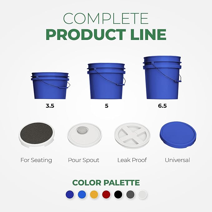EconoHome 5-Gallon Dark Blue Bucket Pail Container with Lid | Metal Handles with Plastic Grip for Easy Carrying | Easy Stack and Store | Heavy-Duty Extra Durable | Food Grade | BPA Free - 2 Pack