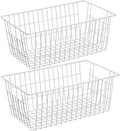 SANNO Freezer Baskets Pantry Storage Baskets Bin Wire Metal Storage Basket, Modern Farmhouse Metal Closet Bins Large Storage Organizer for Pantry, Shelf, Kitchen, Cabinet, Bathroom, White