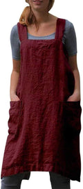 Women's Pinafore Apron Cross Back Apron with Pockets Cotton Linen Apron Plus Size Dress