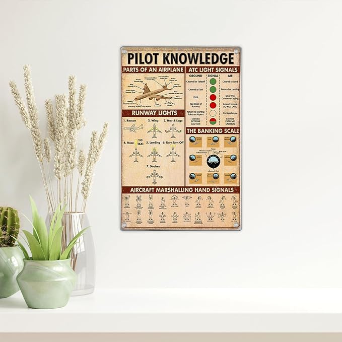 Pilot Knowledge Educational Chart Metal Sign Vintage Aviation Wall Art Airplane Decor For Pilots Flight Students Enthusiasts Man Cave Boys Room 8 x 12 Inch
