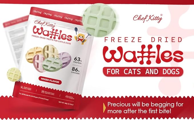 Waffle Freeze Dried Chicken Cat Treats | Healthy Kitten Treats Inspected in USA | Human Grade Dog & Cat Food Toppers | Without Additives, 4 Flavors, 2.1 oz