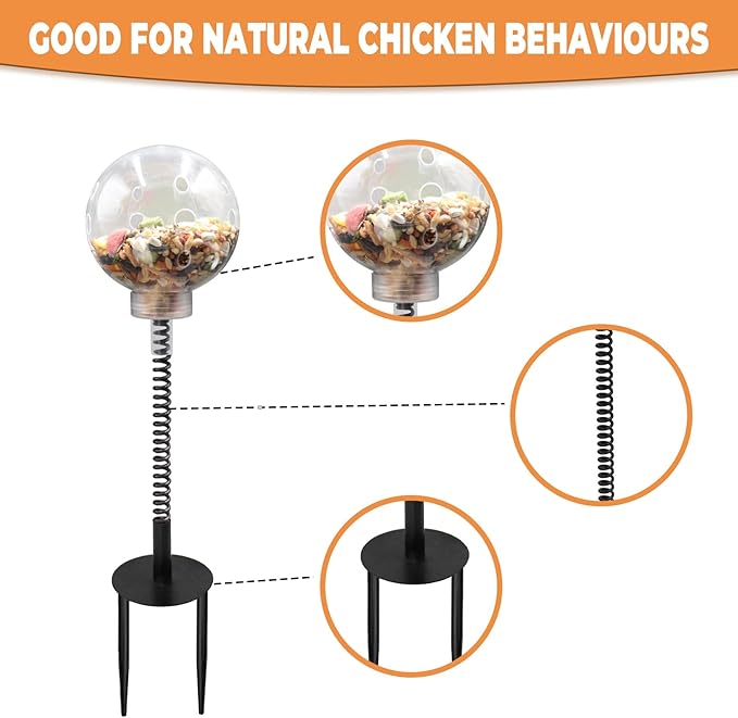 Oooct 2 Pack Chicken Pecking Toys with Swing Feeder, Coop Slow Feeder Toy for Chickens, Chicks, Ducks, Hens, Parrots & Poultry Enrichment