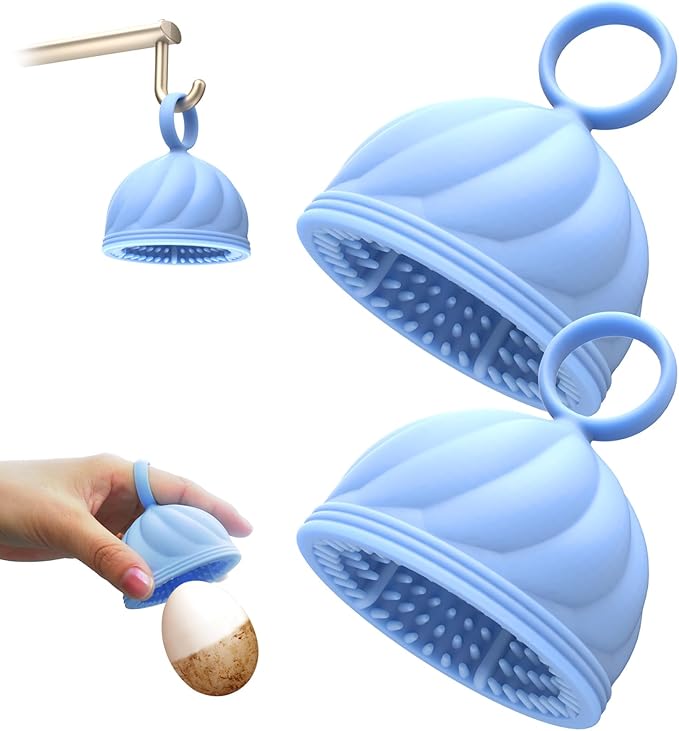 Egg Washer for Fresh Eggs - Upgraded 2.0 Silicone Egg Scrubber | Farm Fresh Egg & Vegetable Scrubber | Dishwasher Safe, Gentle on Shells (Blue 2 Pcs)