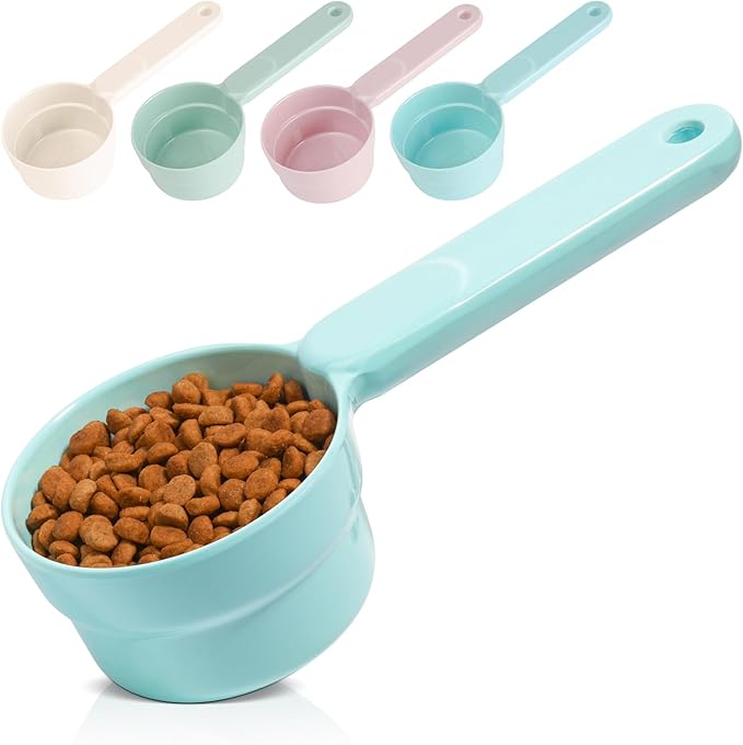 Melamine Pet Food Scoop, Cat Food Measuring Cups, Comfortable Long Handle Scoop for Dog, Cat, Ferret and Rabbit Food, 1 Cup Size Pet Food Feeding Scoop (Blue)