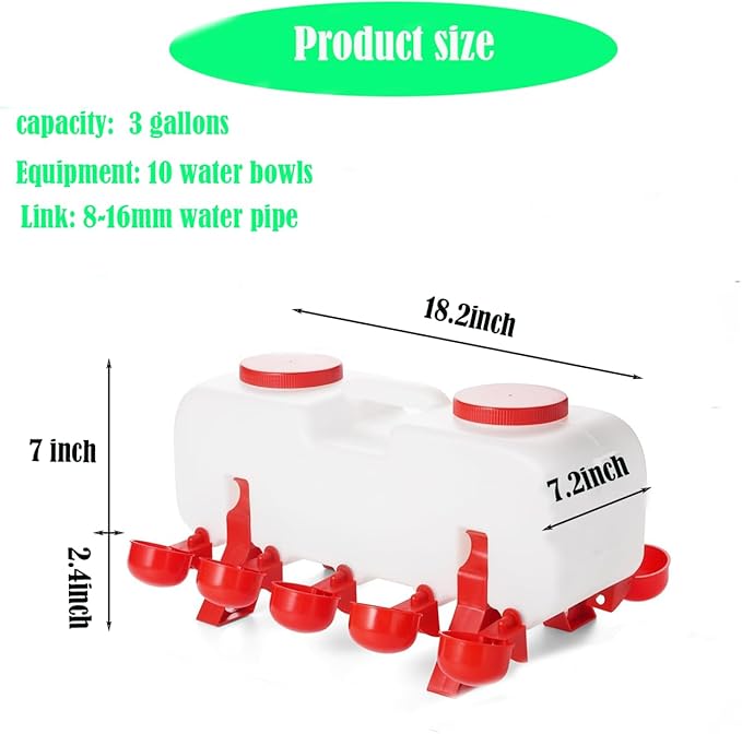 Automatic Chicken Waterer 3 Gallon | Float-Control Poultry Waterer, Hanging/Standing Design, Connect to 1/2'' Hose, Effortless Hydration Solution for Backyard Coop & Small Farm