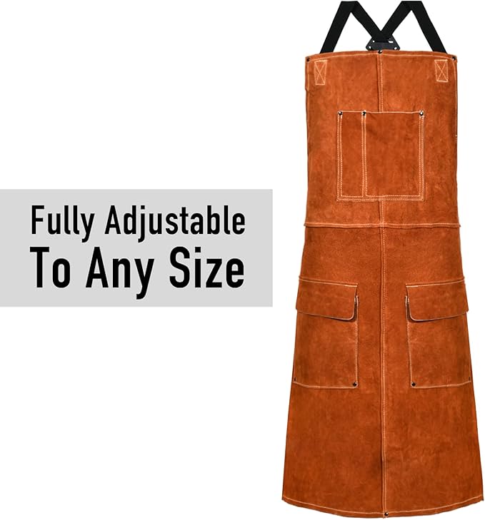 Leather Welding Work Apron - Heat Resistant & Flame Resistant Bib Apron, Flame Retardant Heavy Duty BBQ Apron