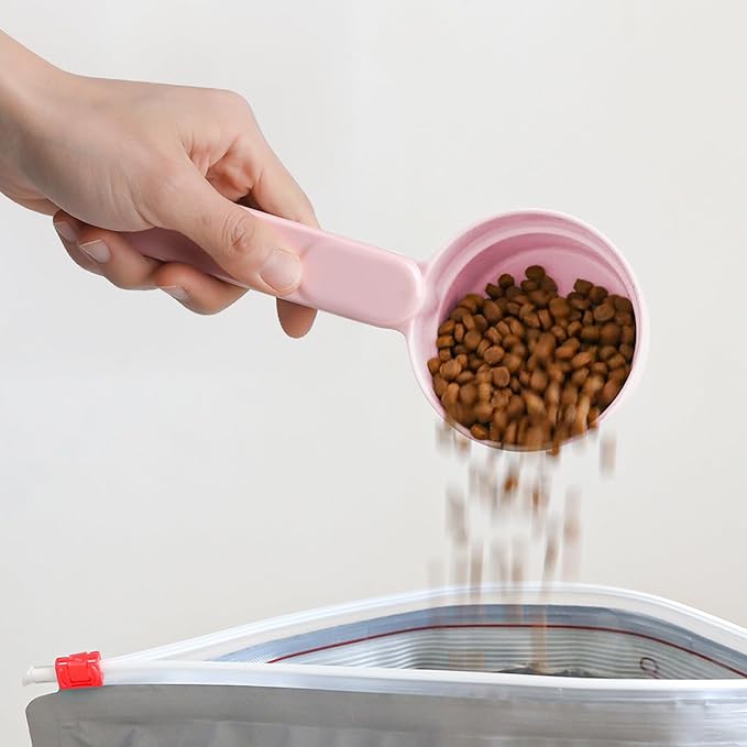 Melamine Pet Food Scoop, Cat Food Measuring Cups, Comfortable Long Handle Scoop for Dog, Cat, Ferret and Rabbit Food, 1 Cup Size Pet Food Feeding Scoop Dishwasher Safe (Pink