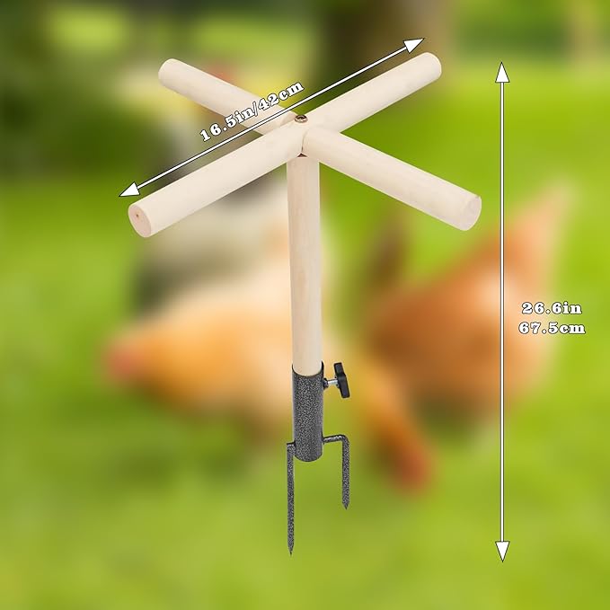 Chicken Perch for Coop, Wooden Chick Perch Stand with Metal Ground Plug, Chicken Coop Backyard Poultry Accessories, Suitable for Poultry Rooster Chicks Large Bird Parrot
