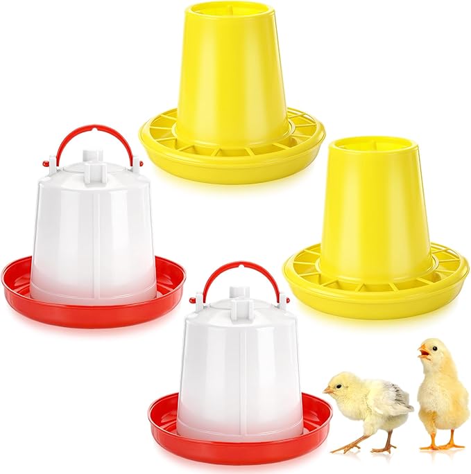Pickmesh 4 pcs Chick Feeder and Waterer Set 1.5kg Feeder and 0.4 Gal Waterer for Chicks Ducks and Quail, Brooder Starter Kit and Chicken Coop Accessories