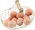 Eggs Collecting Basket | Metal Egg Holder | Vintage Wire Basket With Wooden Handle | Vintage Style Egg Storage Baskets Holder Fruit Bin, Can Hold 12 Eggs