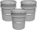 5-Gallon Bucket with Airtight Lid – Made in USA, Food Grade BPA Free Plastic, Heavy Duty Multi-Use, Metal Handle with Grip, Stackable Storage – Silver, 3 Pack