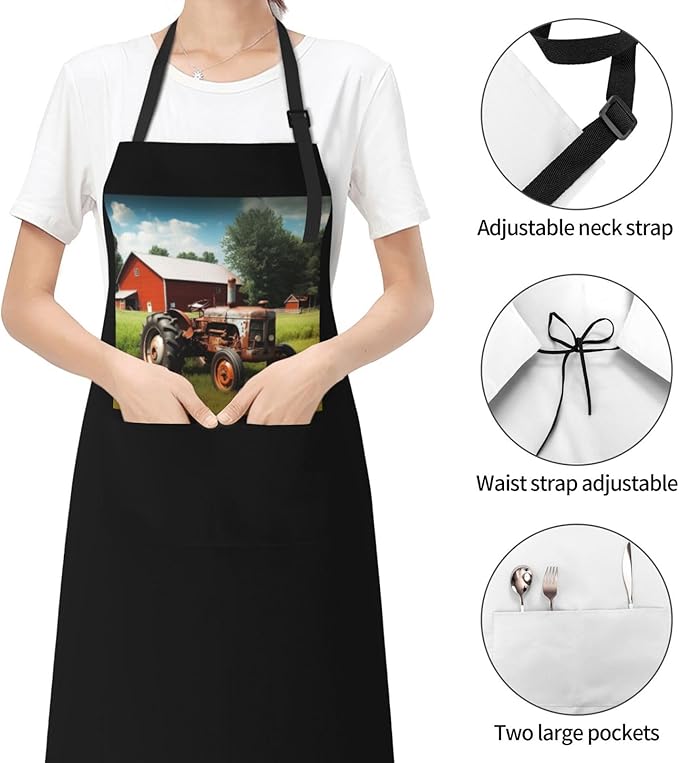 Company Farm Tractor Aprons for Women with 2 Pockets, Kitchen Cooking Apron for Men, Water and Oil Resistant, Adjustable Bib Apron Extra Long Work Aprons for Dishwashing, Dog Grooming