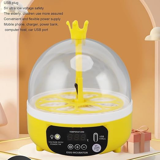 Egg Incubator,Automatic Temperature Humidity Control Automatic Turner,Transparent Lid Incubators for Hatching Eggs,for Chickens Ducks Pigeons (Yellow)