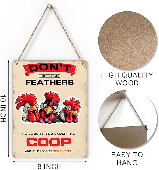 Chicken Gifts Sign Funny Chicken Coop Accessories Chicken Signs Rooster Decor for Home Farm Chicken-Coop Kitchen Garden Yard Country Decor 8x10 Inch