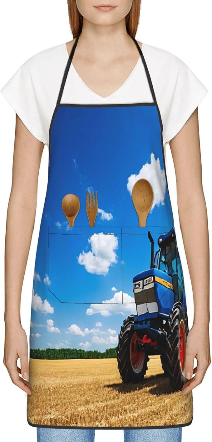 Premium Soft Water-Resistant Apron For Cooking, Gardening, Bbq, Fantasy Farm Tractor Aprons For Men Women, Unisex Adjustable Waist Work Bib Chef Apron For Kitchen, Cafe, With Pocket
