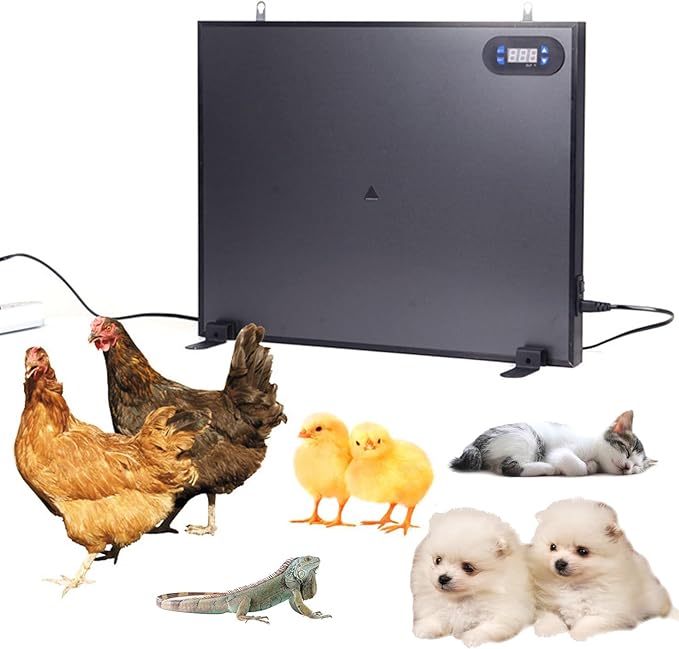 PINNKL Chicken Coop Heater for Winter, 2x100W Dual-Sided Heating Chicken Coop Heater with Independent Switch and Digital Display, for Inside and Outdoor Pet(50x40cm)