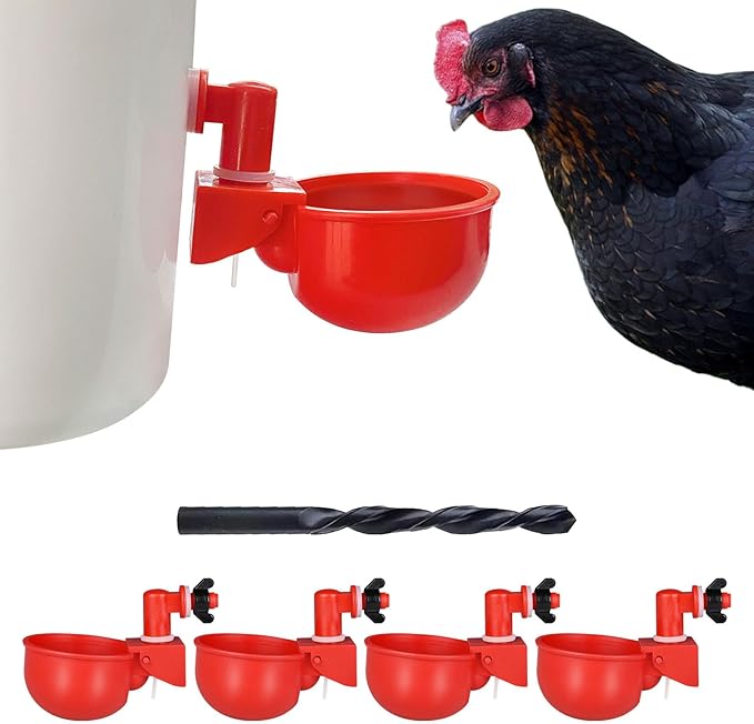 Chicken Waterer Cups | Automatic Large Chicken Water Feeder for Chicks, Turkey, Ducks, Goose, Bunny and Birds | Poultry Waterer - BPA Free & Leak Proof Design (4 Pack)