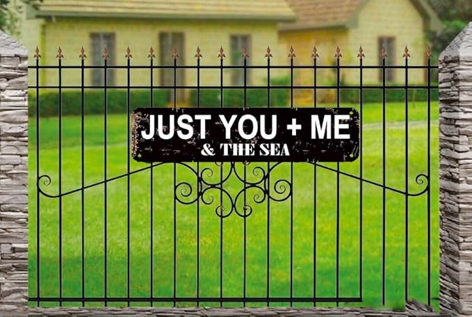 Just You + Me And The Sea Sign 16x4 Inch Coastal Metal Wall Sign - Rustic Beach House Decor for Bedroom, Porch
